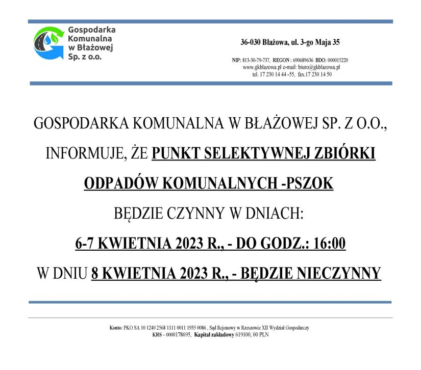 Informacja PSZOK 825